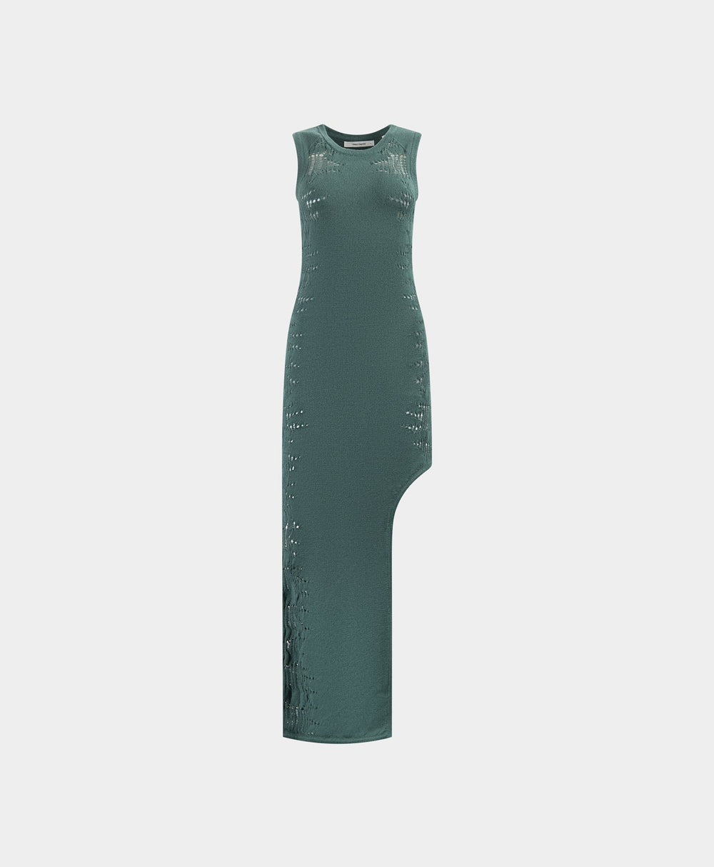 DP - Bistro Green Asymmetric Ladder Dress - Packshot - Front