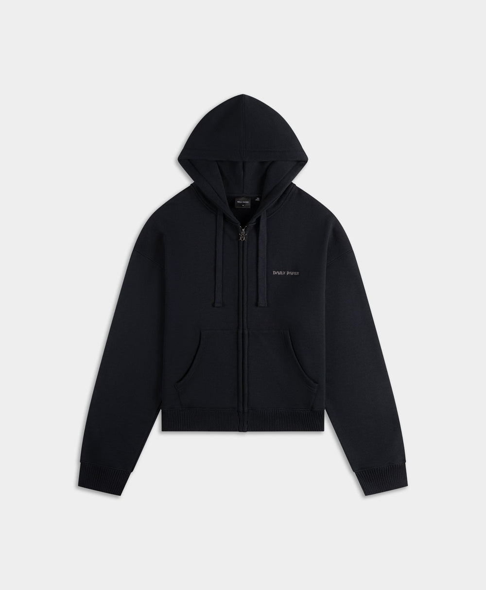 DP - Black Boxy Zip Up Hoodie - Packshot - front