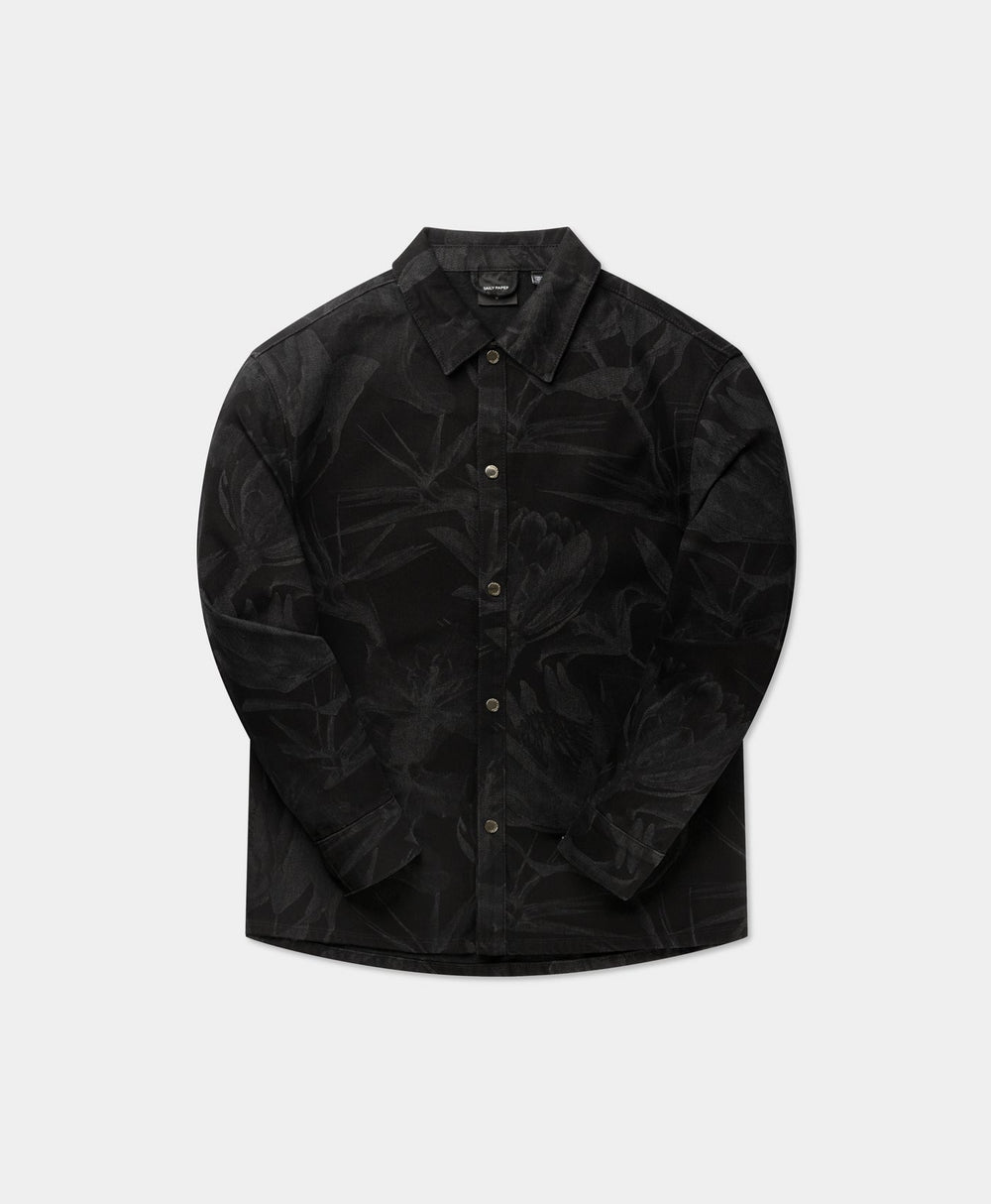 DP - Black Floral Laser Denim Shirt - Packshot - Front