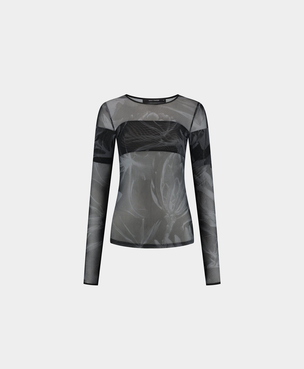DP - Black Floral Mesh Top - Packshot - Front