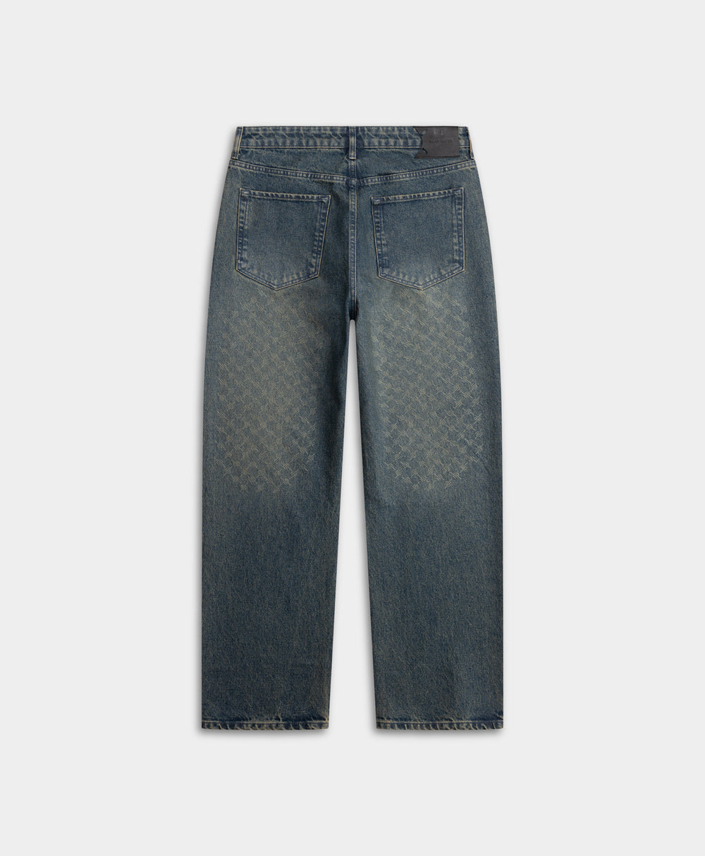 DP - Bleached Denim Blue Faded Monogram Amba Jeans V2 - Packshot - rear