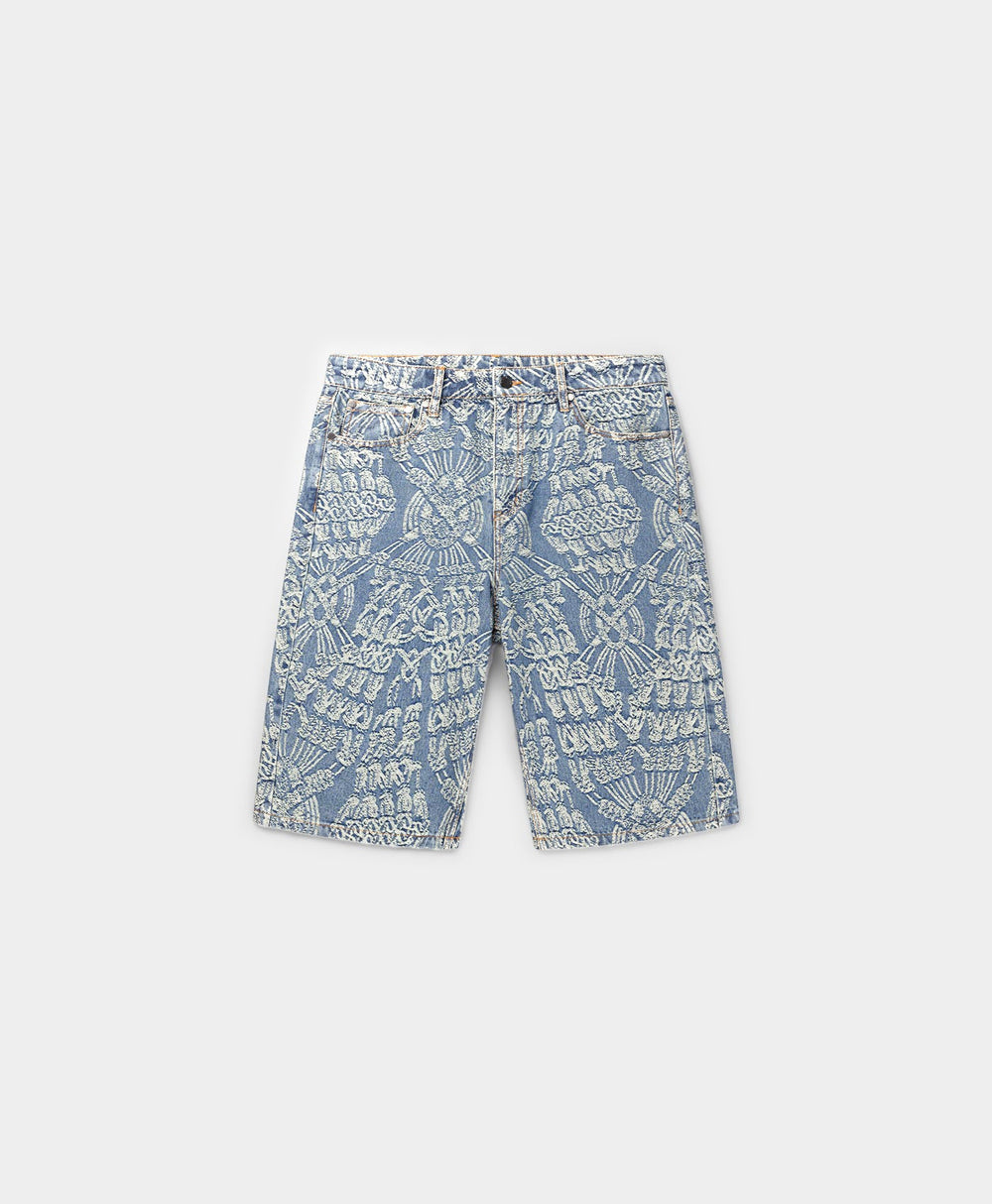DP - Mid Blue Macrame Denim Shorts - Packshot - Front