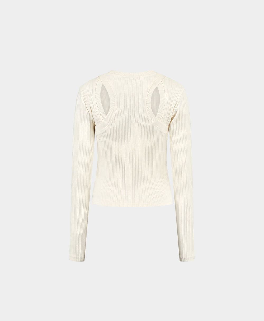 DP - Beige Rib Overlayer Top - Packshot - Rear