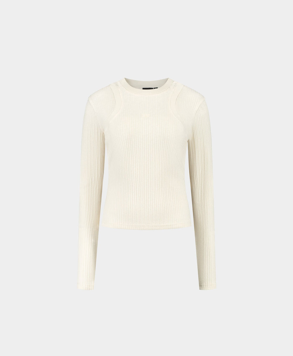 DP - Beige Rib Overlayer Top - Packshot - Front