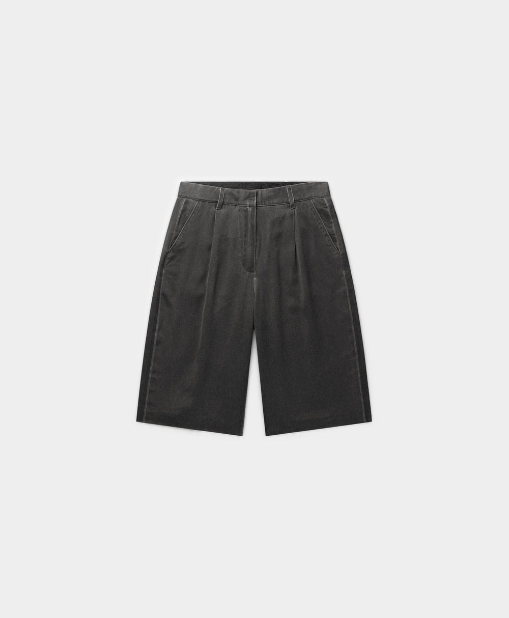 DP - Black Oyster Satin Washed Short - Packshot - Front