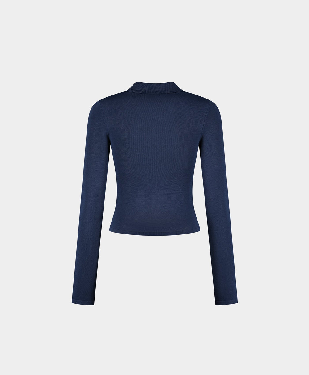 DP - Blue Zip Knit Polo Long sleeve - Packshot - Rear