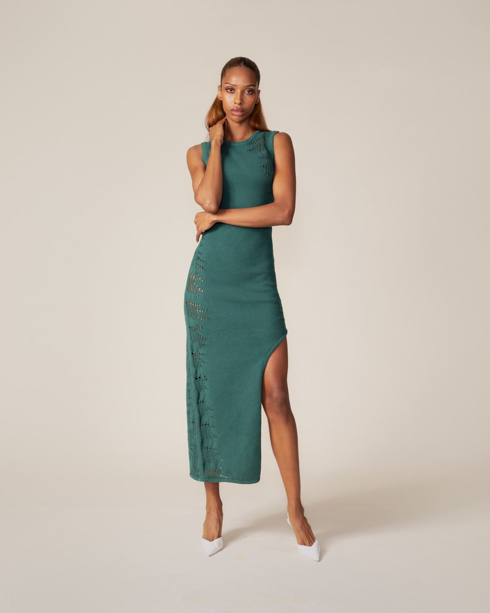 DP - Bistro Green Asymmetric Ladder Dress - wmn - Front