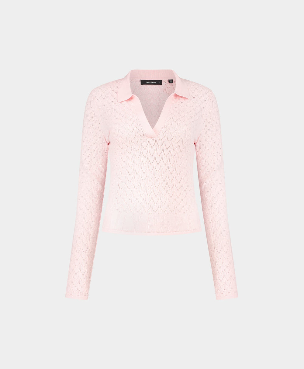 DP - Ice Pink Ada Knit Longsleeve Polo - Packshot - Front