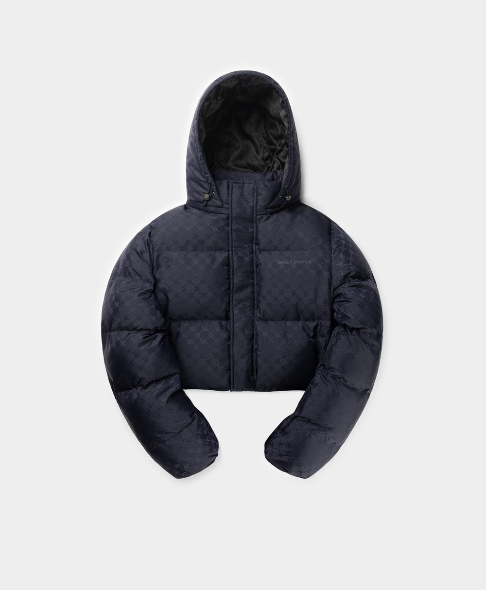 DP - Deep Navy Monogram Cropped Puffer Jacket - Packshot - Front 