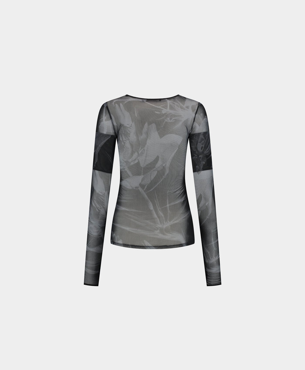 DP - Black Floral Mesh Top - Packshot - Rear