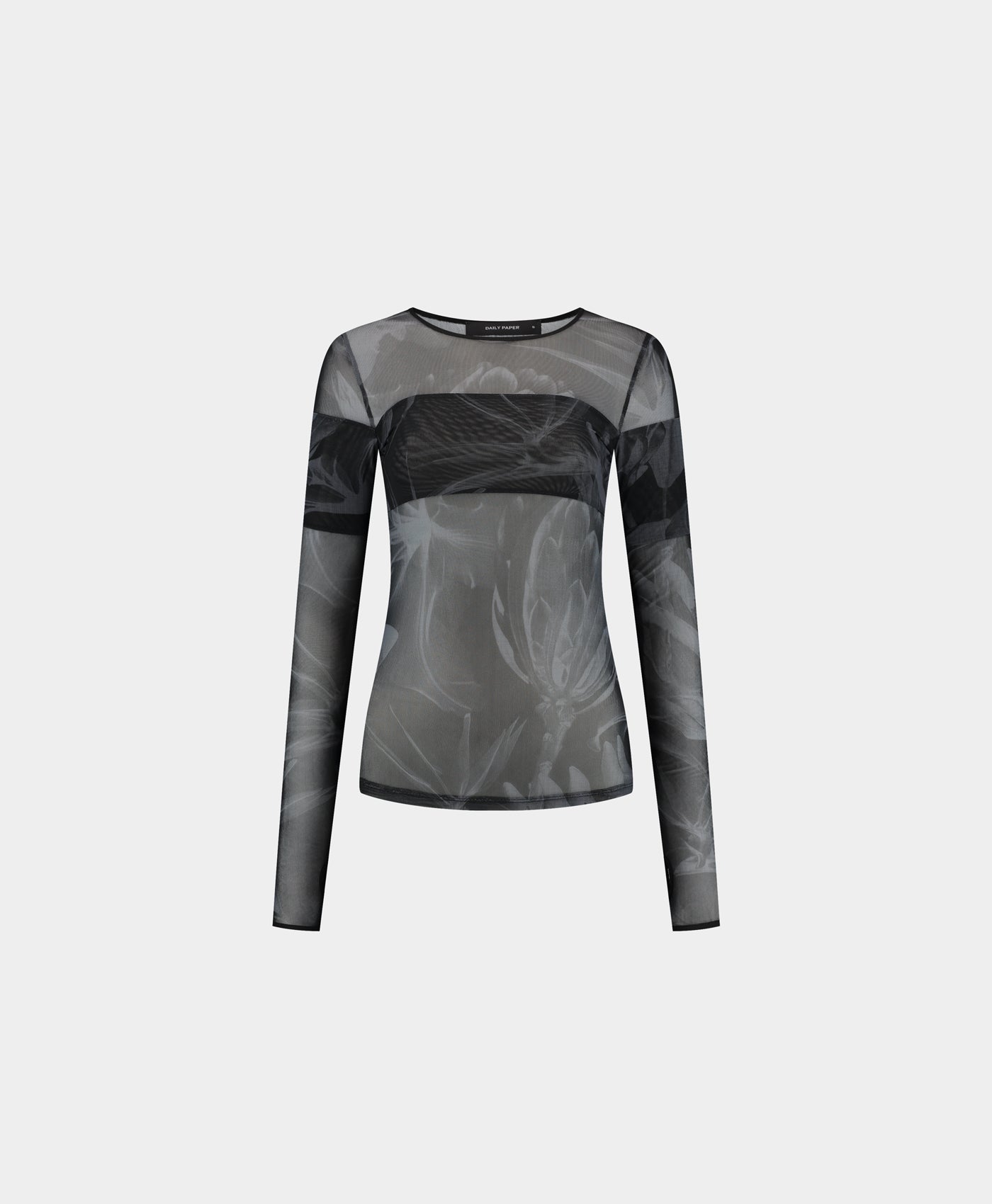 DP - Black Floral Mesh Top - Packshot - Front