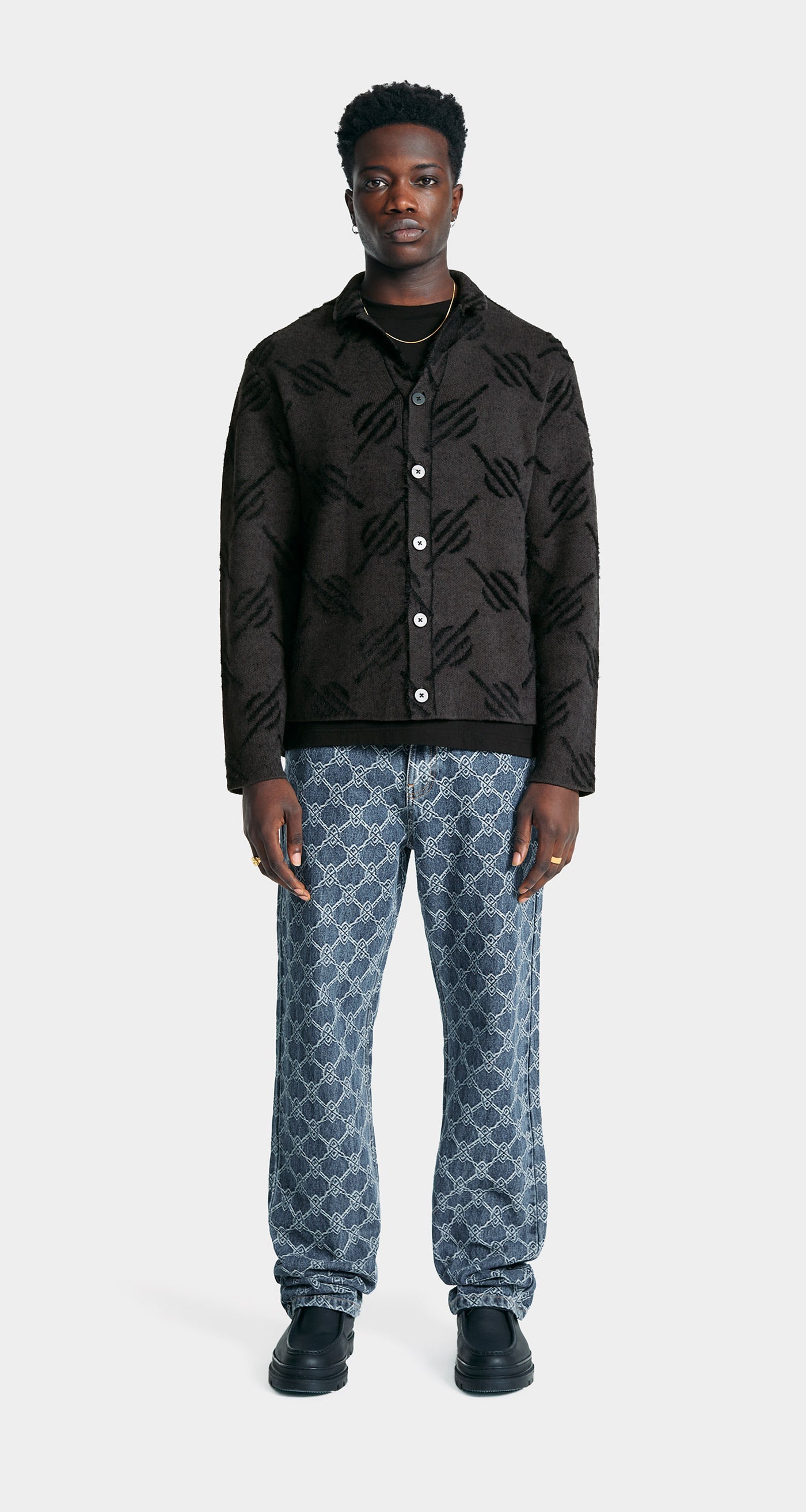 DP - Black Kirabo Monogram Knit Cardigan - Modelshot - Men