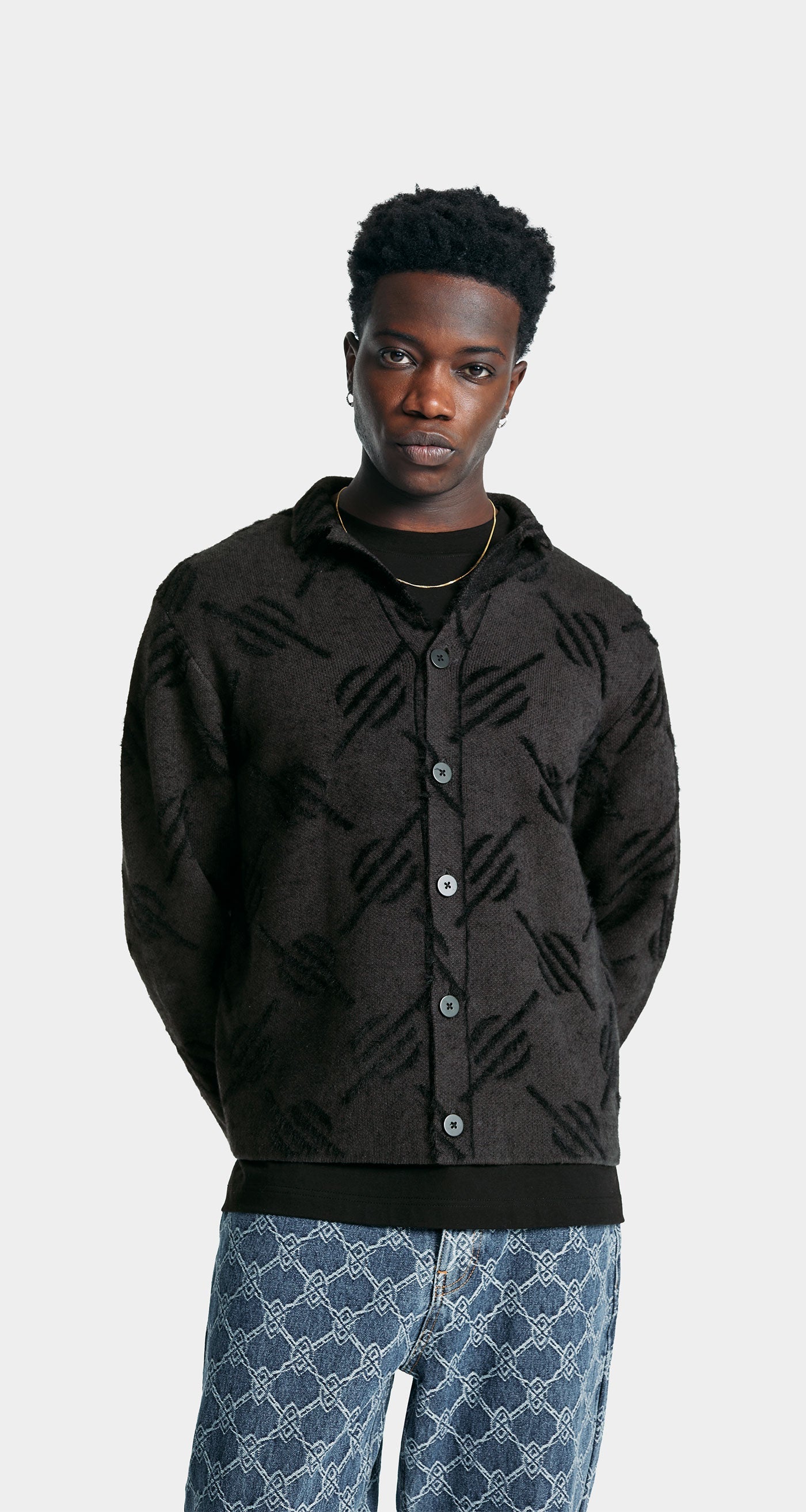 DP - Black Kirabo Monogram Knit Cardigan - Modelshot - Men