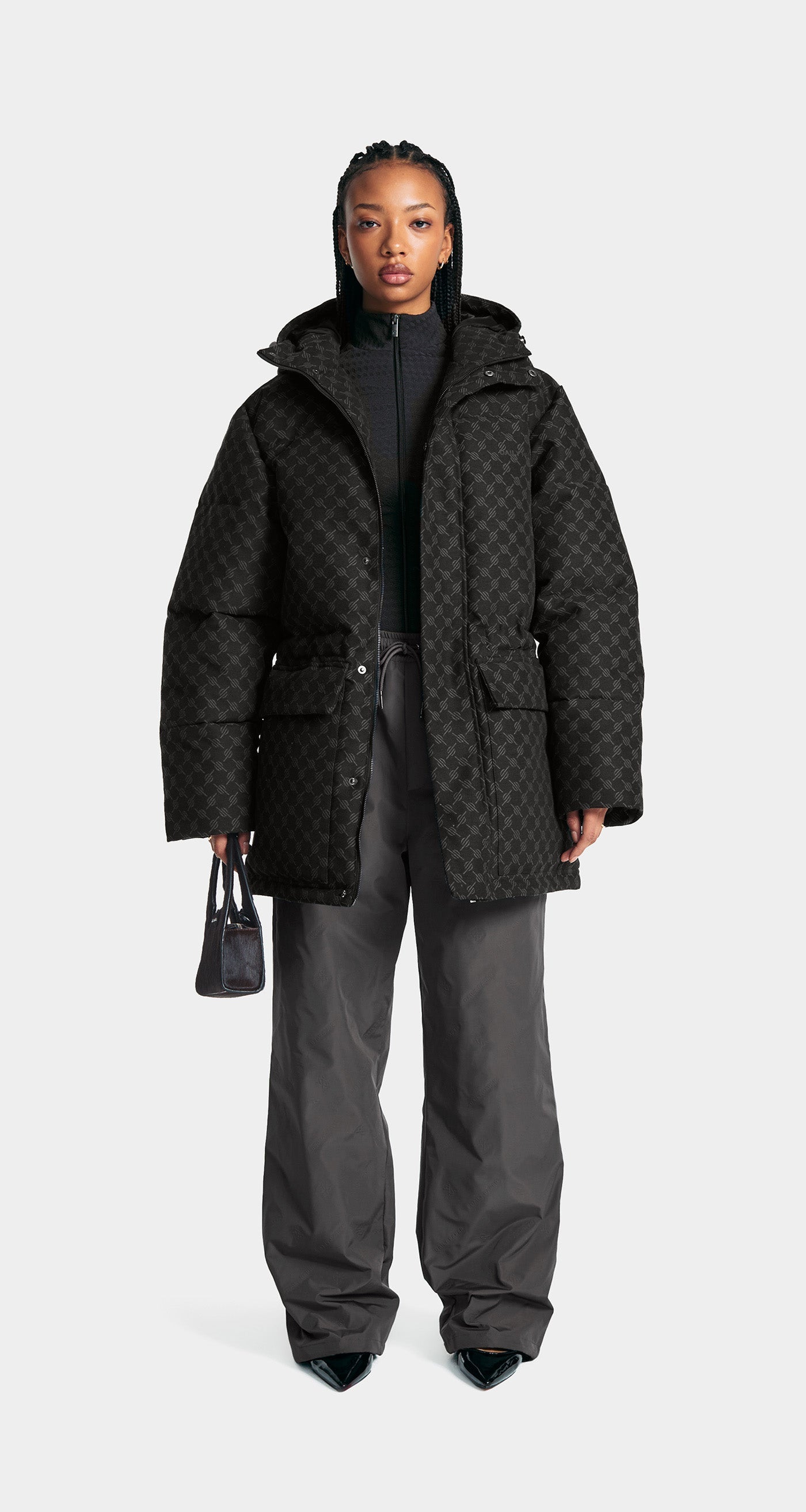 DP - Black Oba Cotton Monogram Puffer - Modelshot - wmn - front