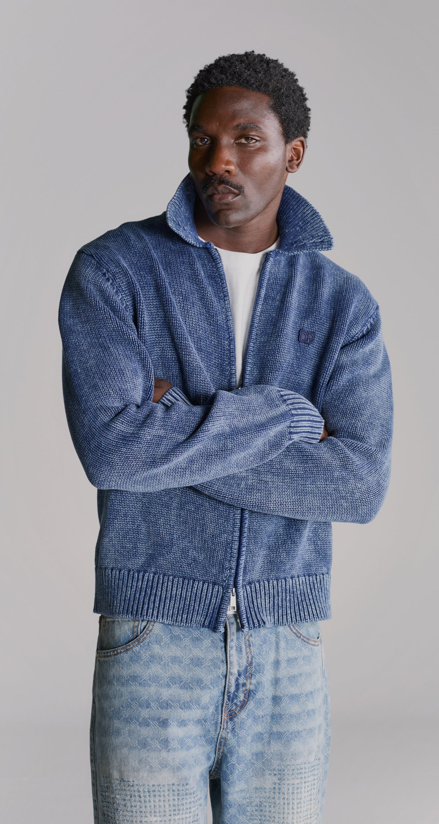 DP - Indigo Knit Cardigan - Modelshot - mens