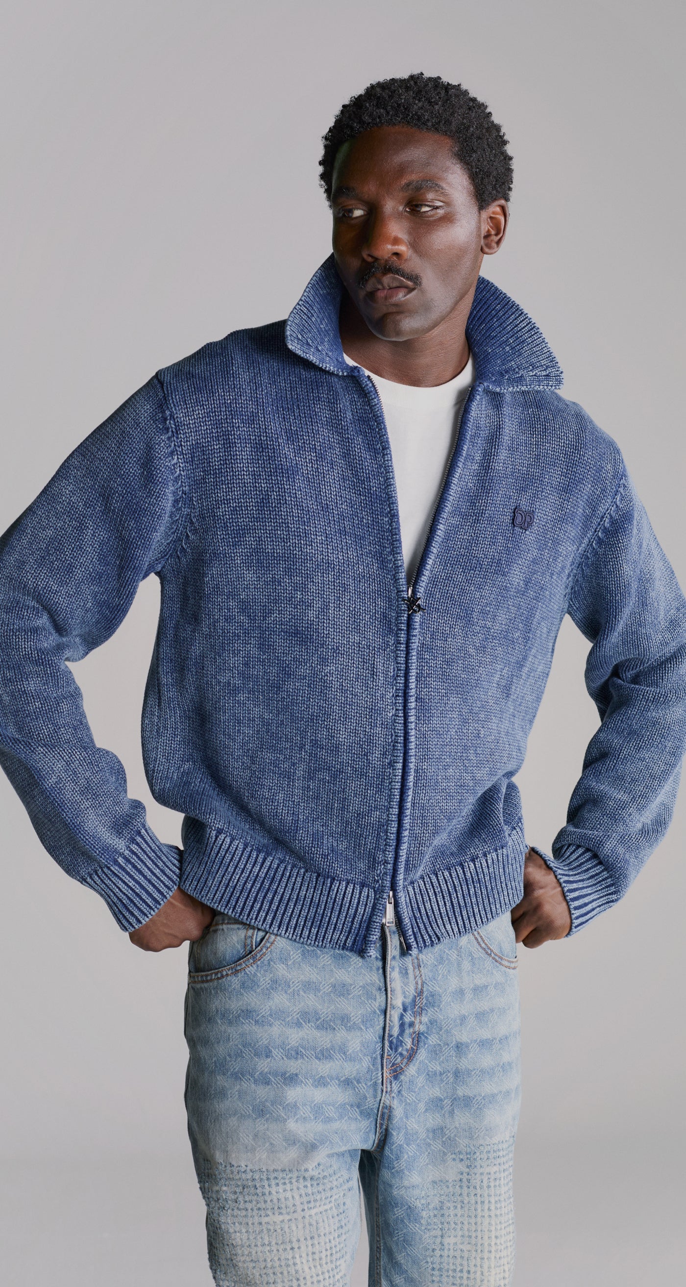 DP - Indigo Knit Cardigan - Modelshot - mens