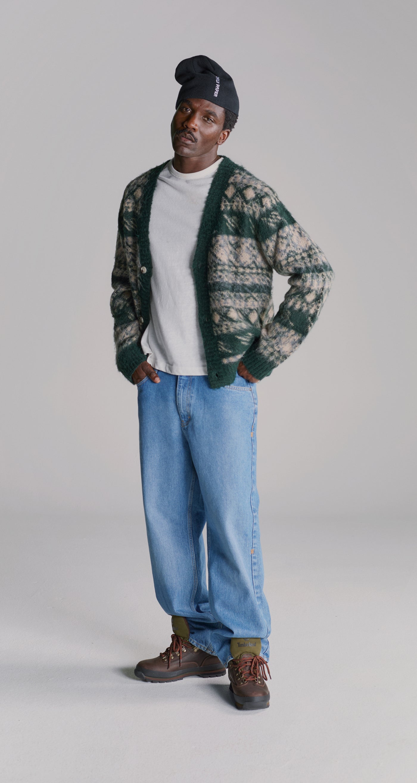 DP - Multi Colored Pattern Check Cardigan - Modelshot - mens