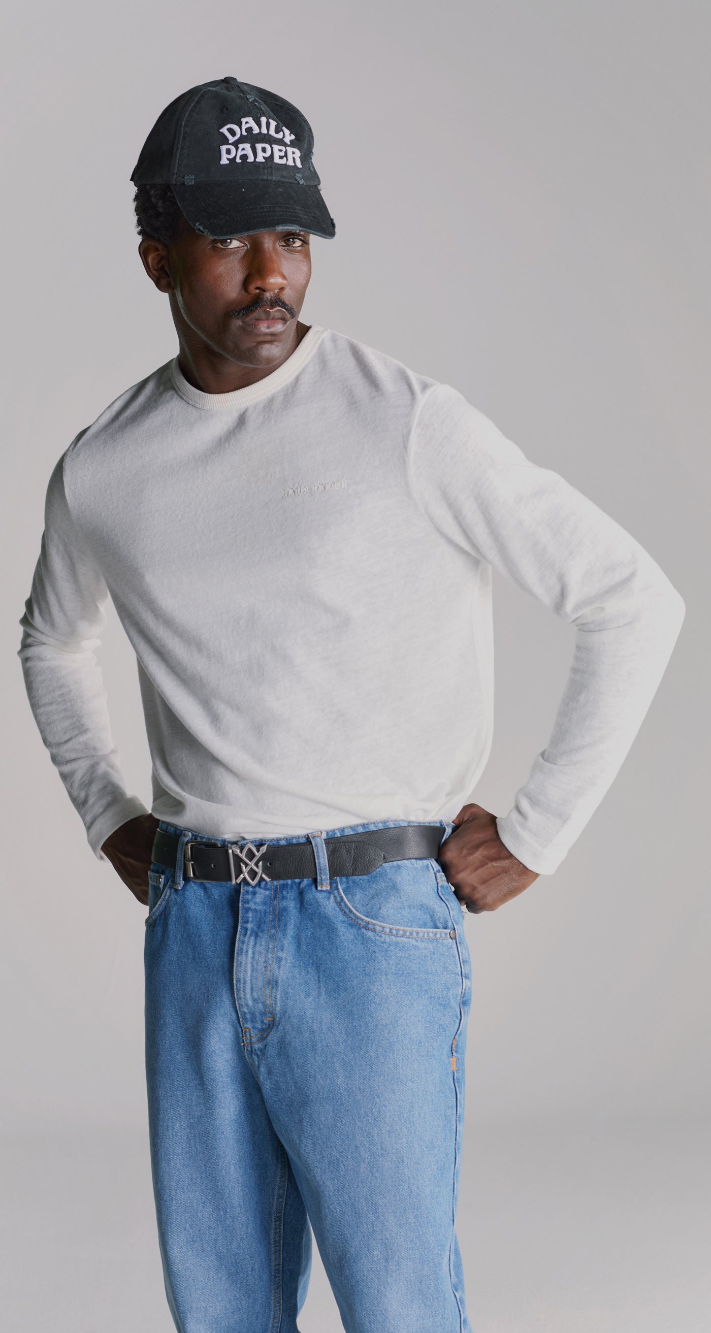 DP - Sky Captain Blue Stack Arch Cap - Modelshot - mens