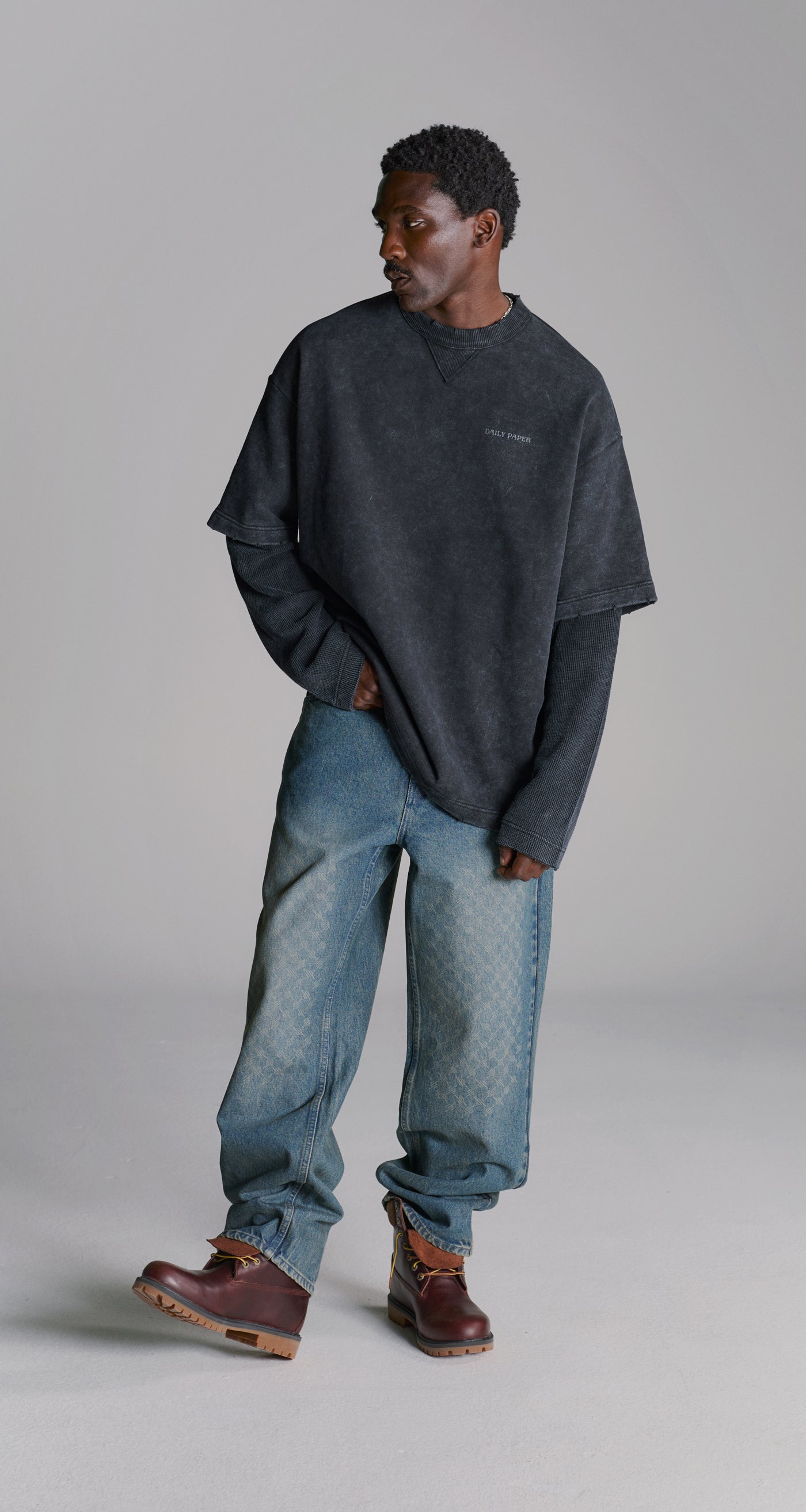 DP - Dark Grey Wash Double Layered T-Shirt - Modelshot - mens