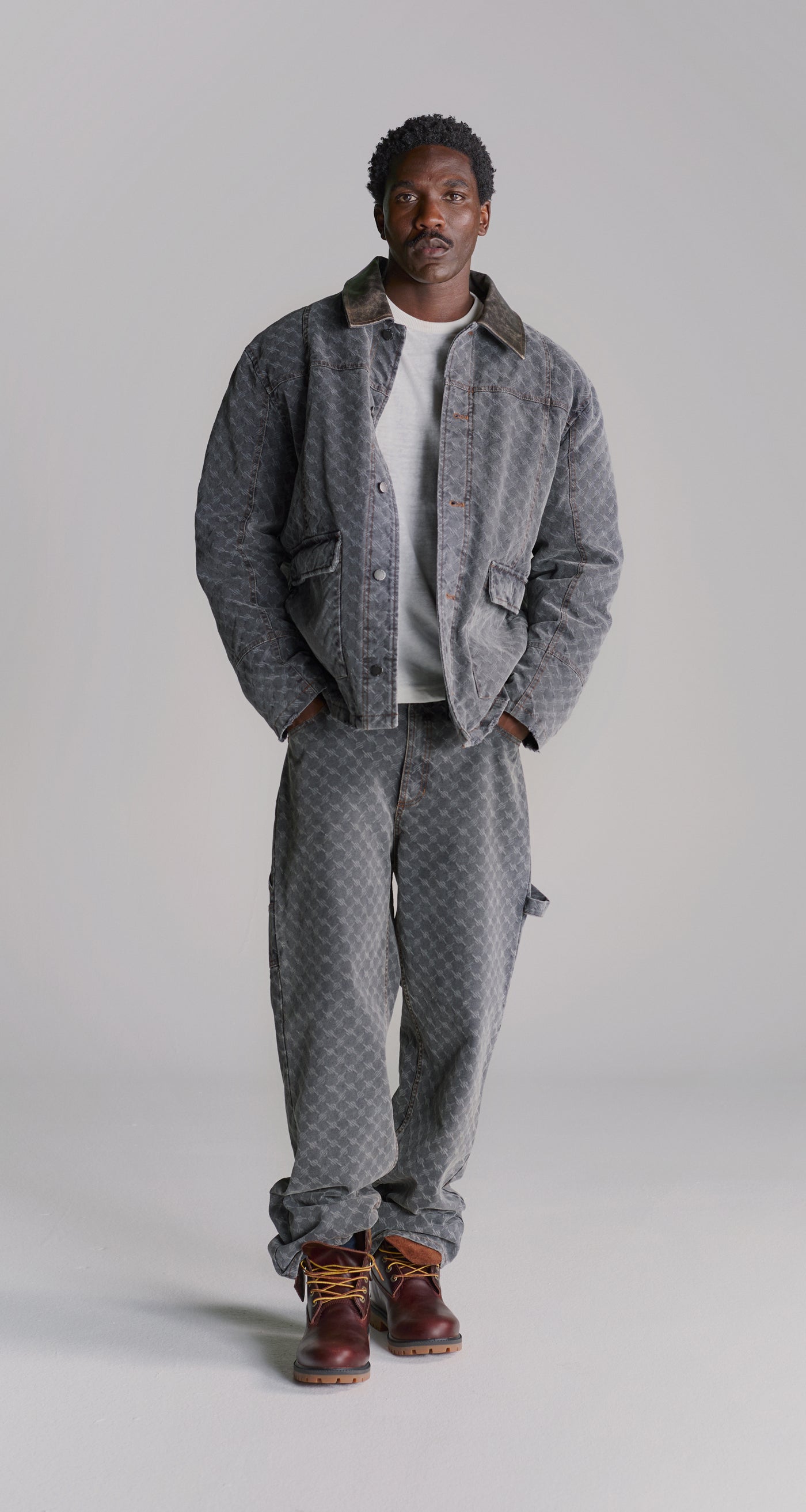 DP - Grey Monogram Workwear Amba Jeans - Modelshot - mens