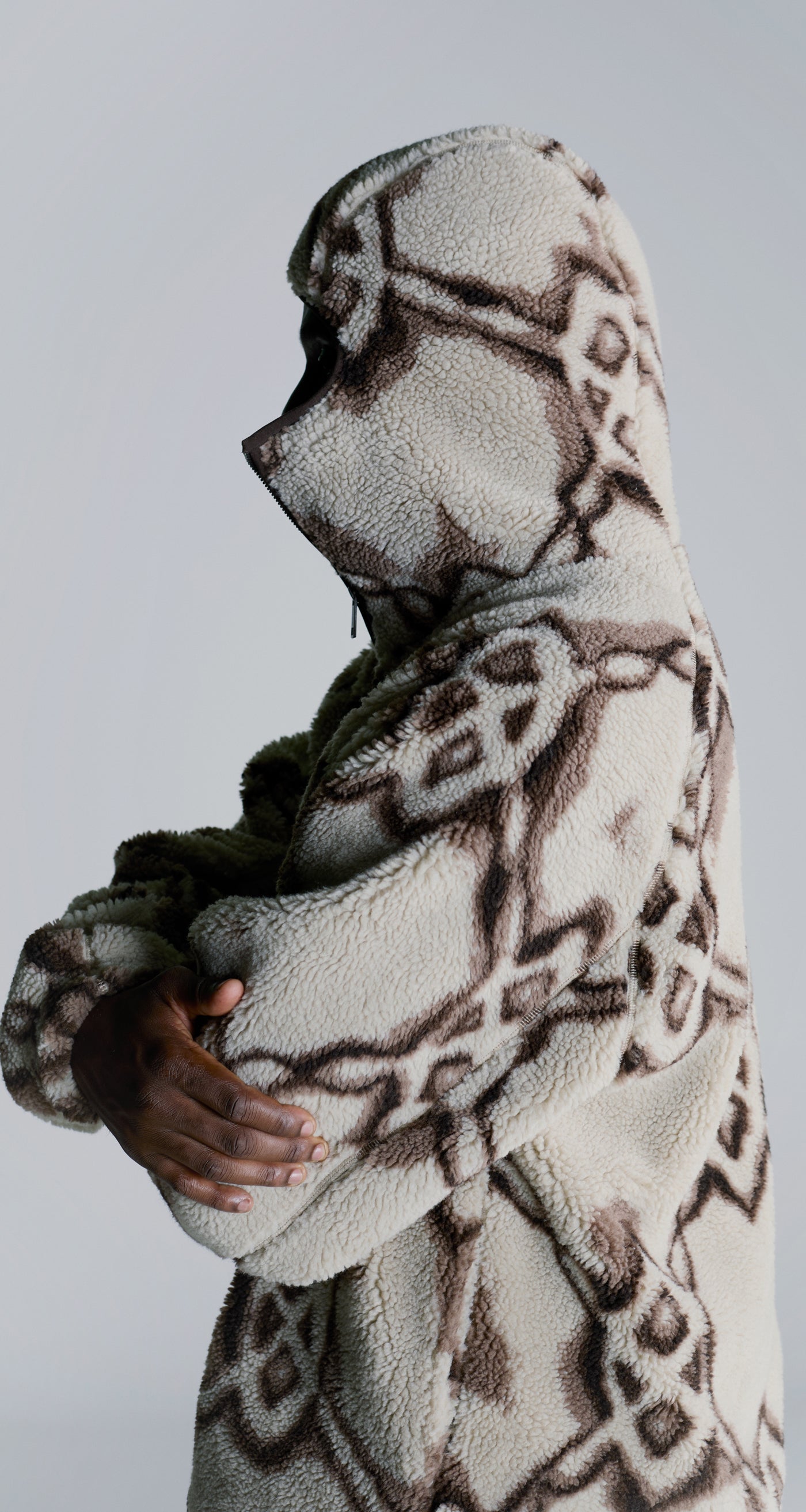 DP - Off White Burned Shield Sherpa Hoodie - modelshot - mens