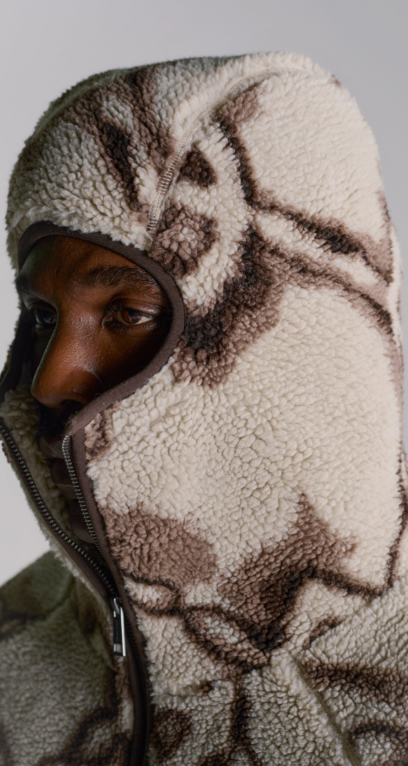 DP - Off White Burned Shield Sherpa Hoodie - modelshot - mens