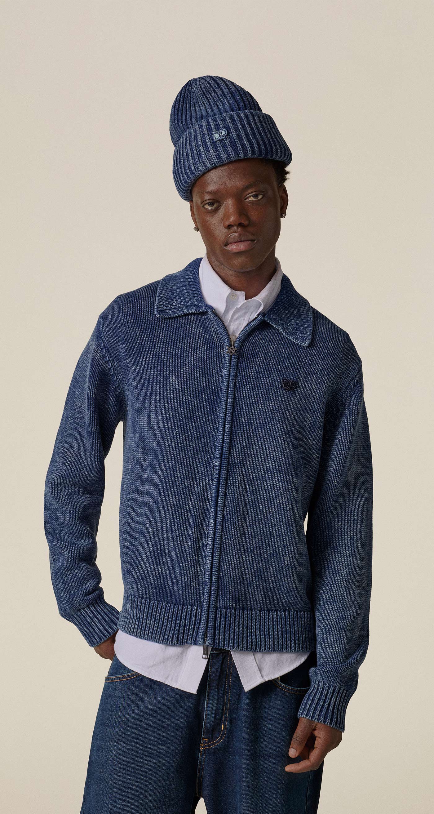 DP - Indigo Knitted Washed Beanie - modelshot - front 