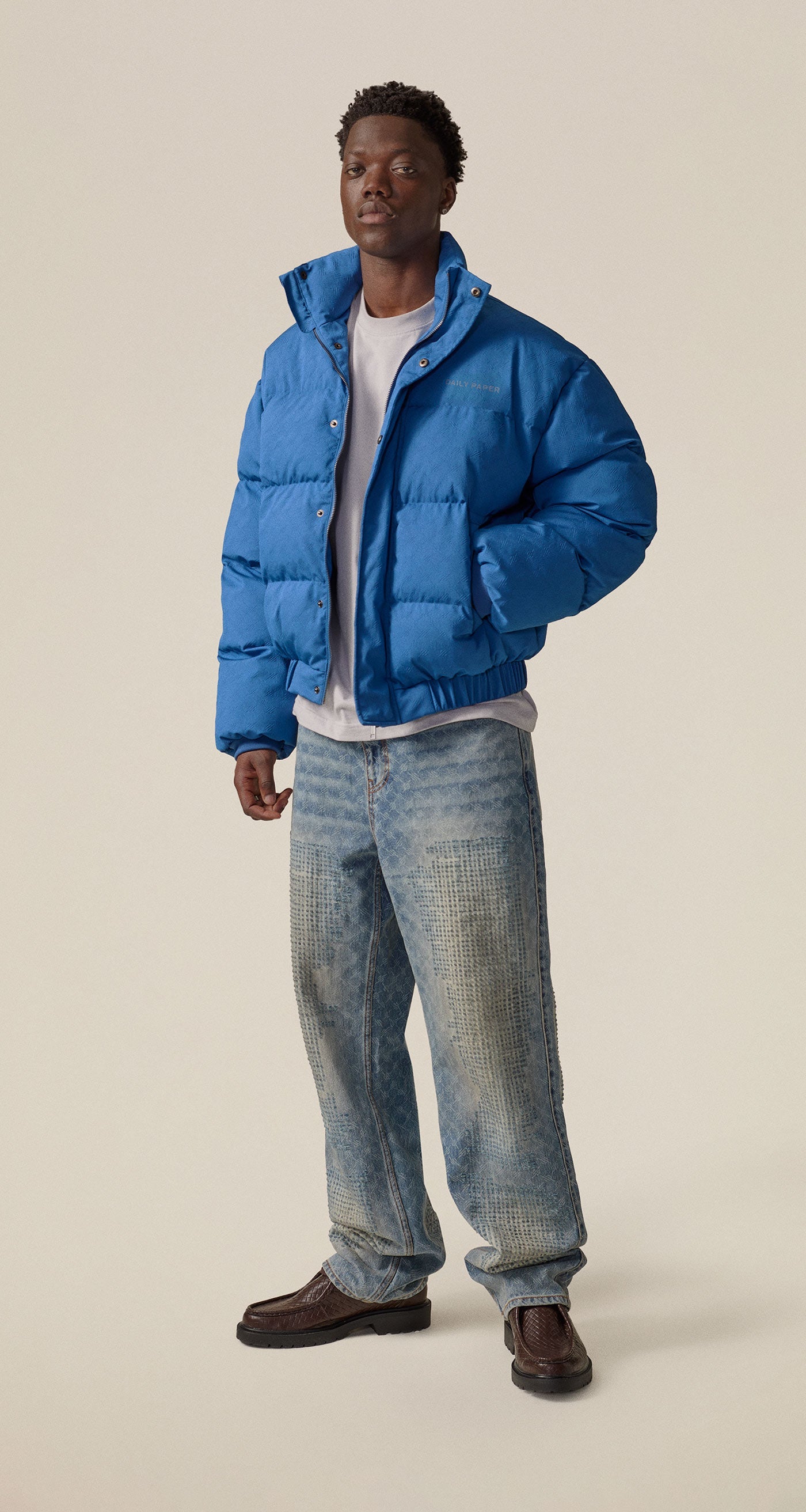 DP - Riviera Blue Renako Monogram Puffer Jacket - Modelshot - front 