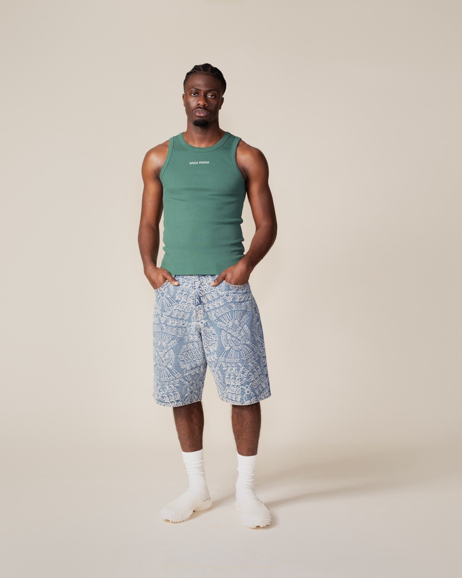 DP - Mid Blue Macrame Denim Shorts - Modelshot - Men