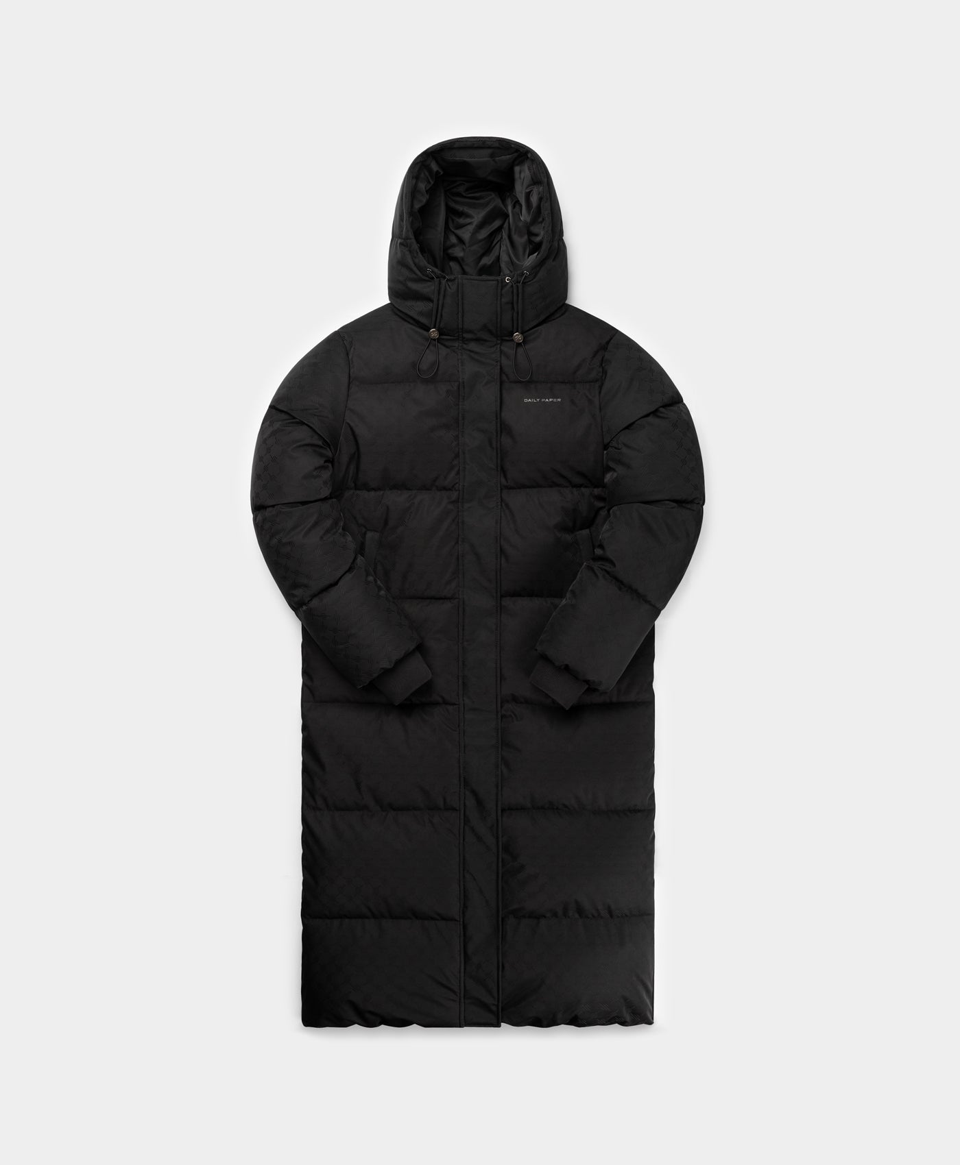 DP - Black Monogram Long Puffer Jacket - Packshot - Front