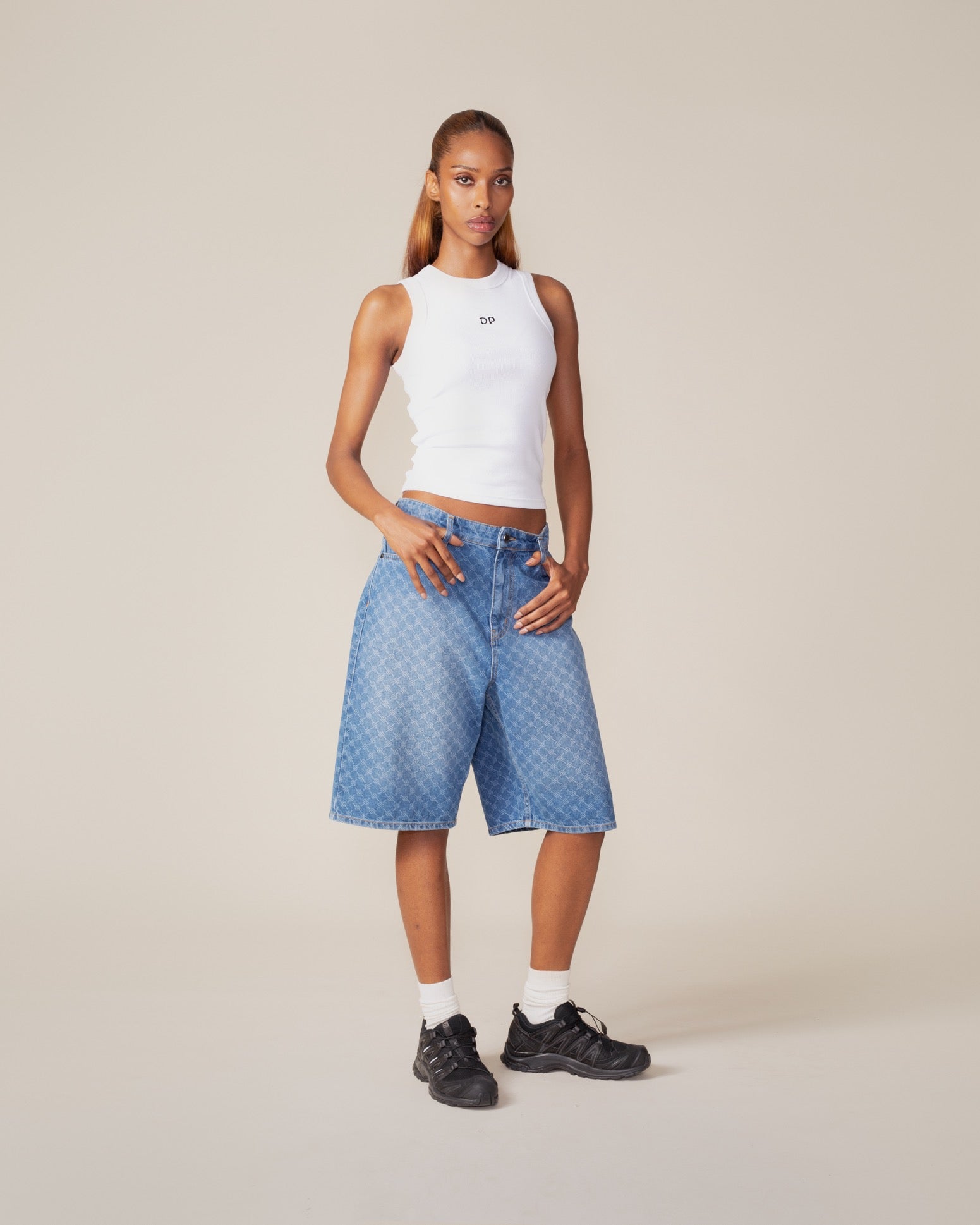 DP - Blue Monogram Denim Shorts - Modelshot - wmns