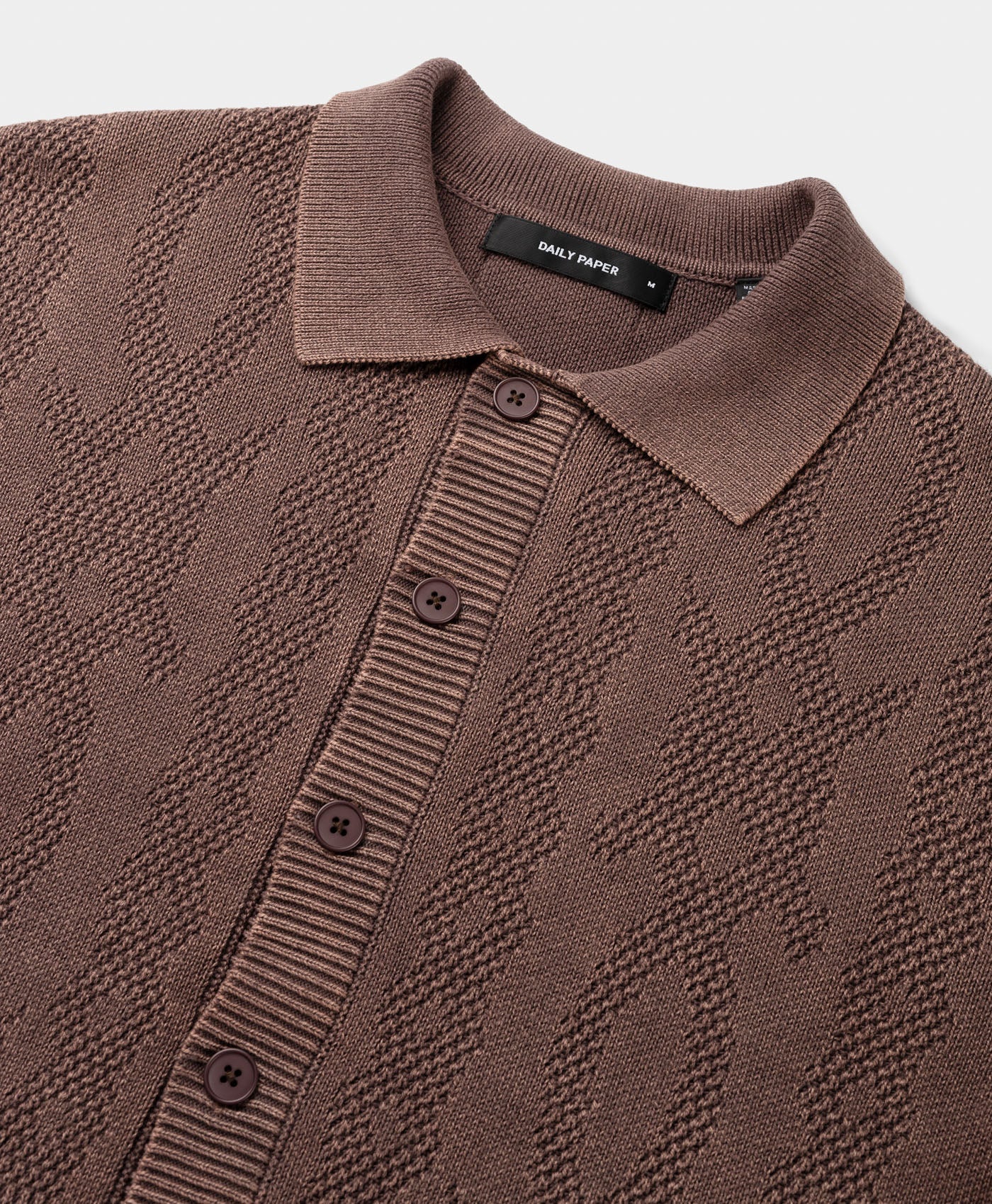 DP - Bordeaux Red Shield Cable Cardigan - Packshot - Detail
