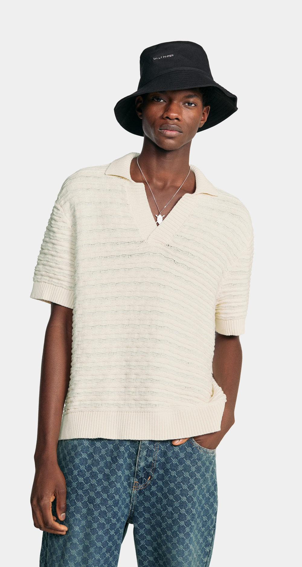 DP - Frost White Jabir Knit Sweater Polo - Men - Rear