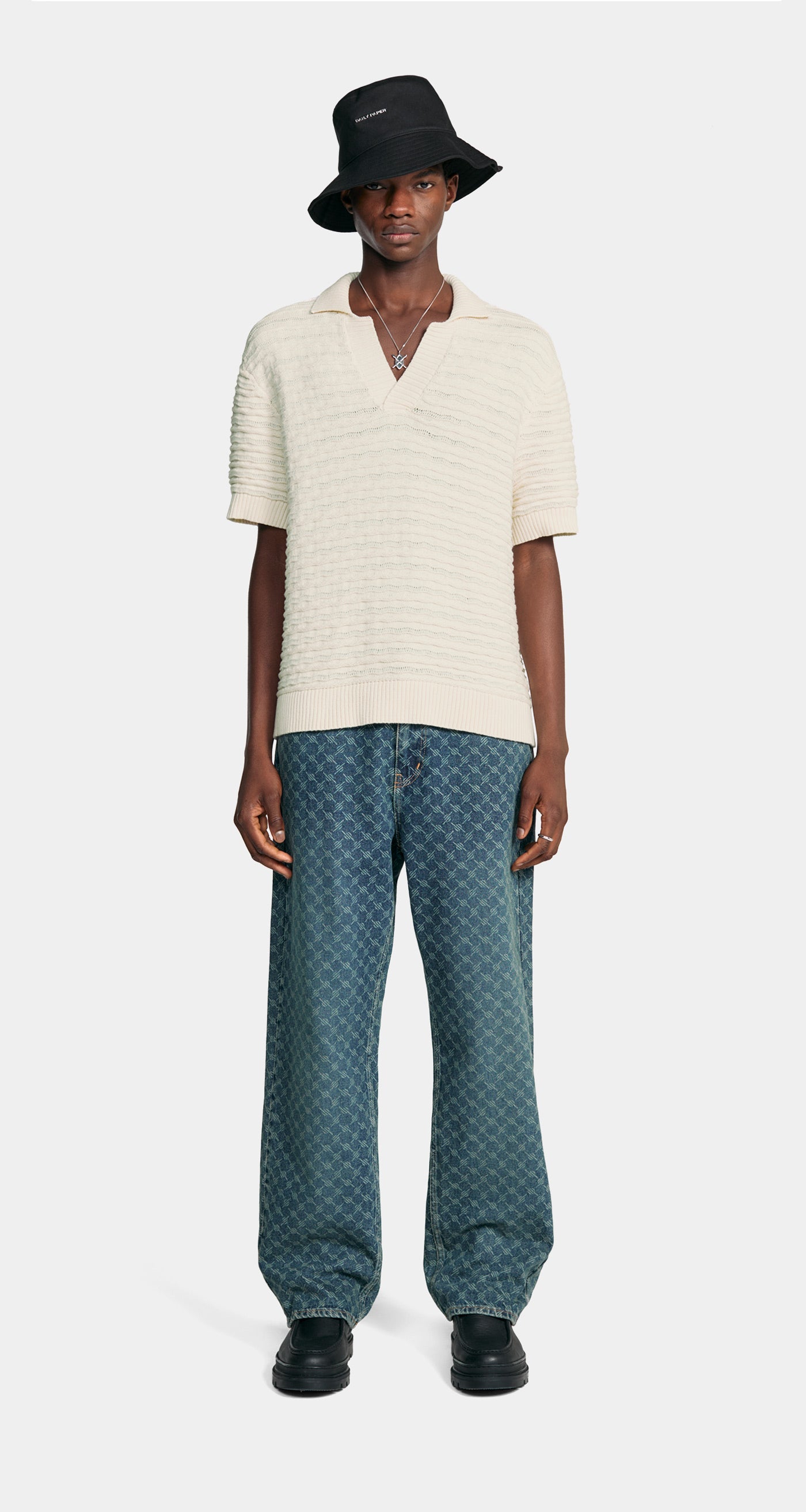 DP - Frost White Jabir Knit Sweater Polo - Men - Front