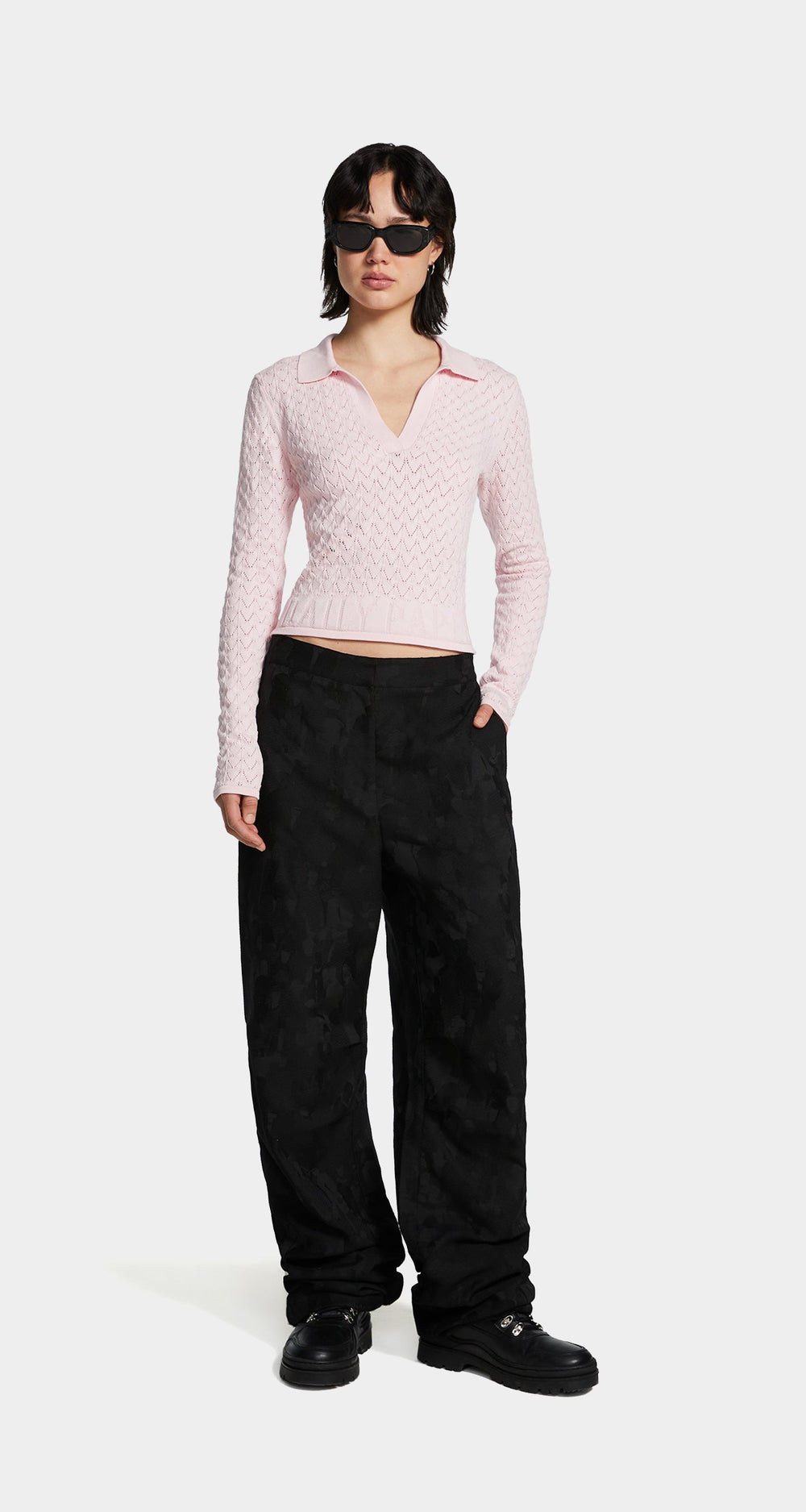 DP - Ice Pink Ada Knit LS Polo - Wmn - Front