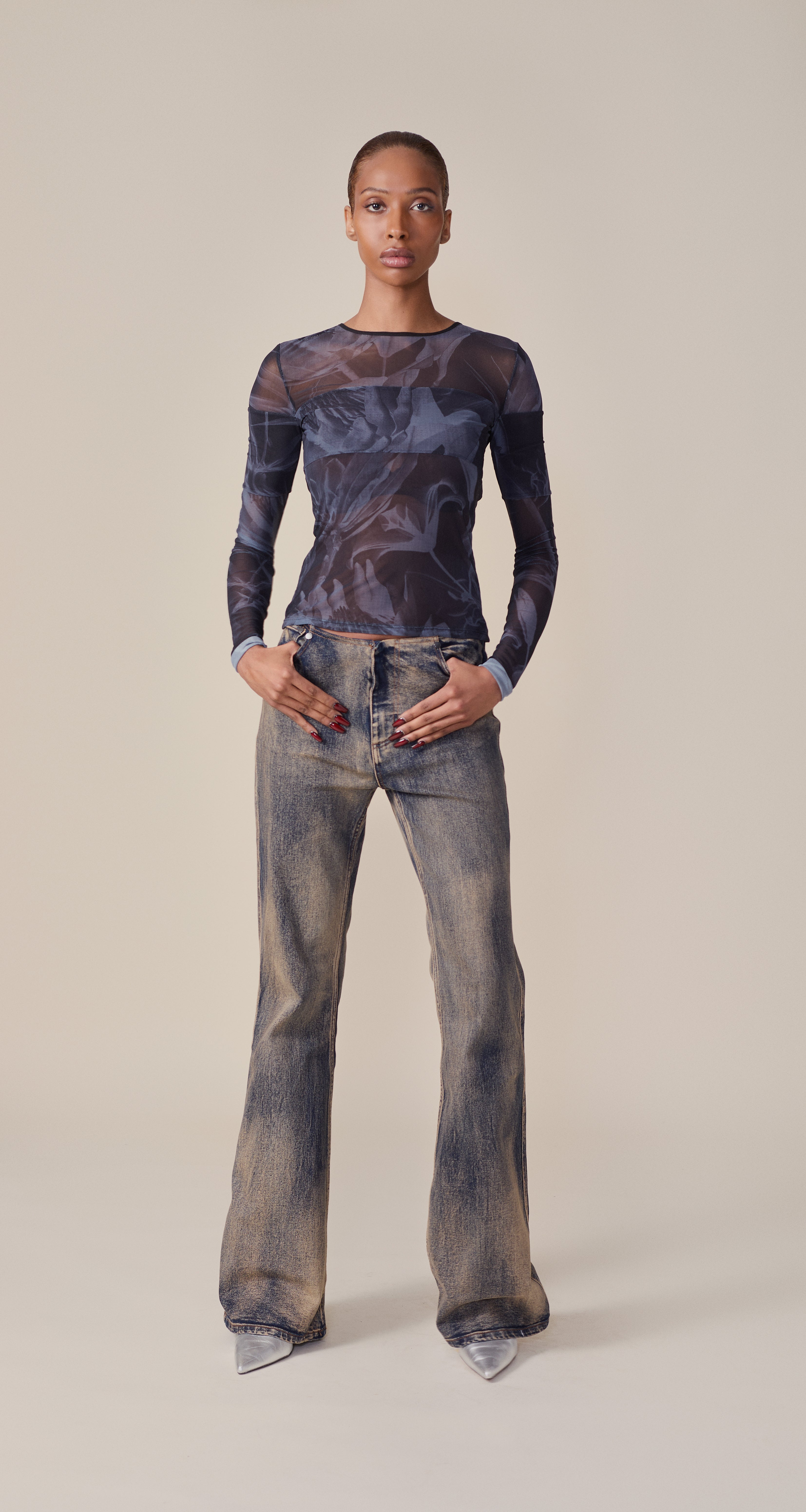 DP - Black Floral Mesh Top - wmn - Front