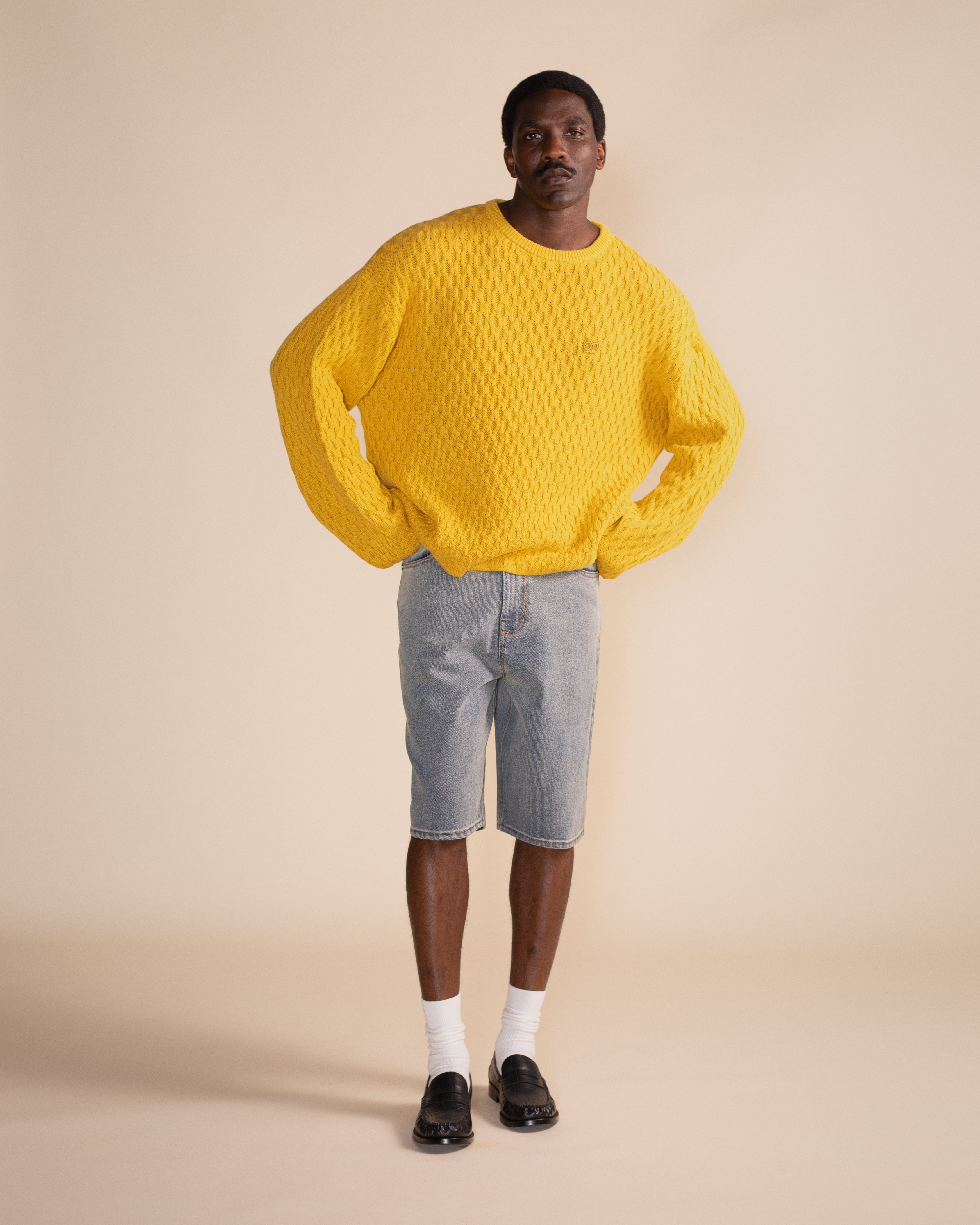 DP - Misted Yellow Dp Badge Flat Knit Sweater - Modelshot - mens