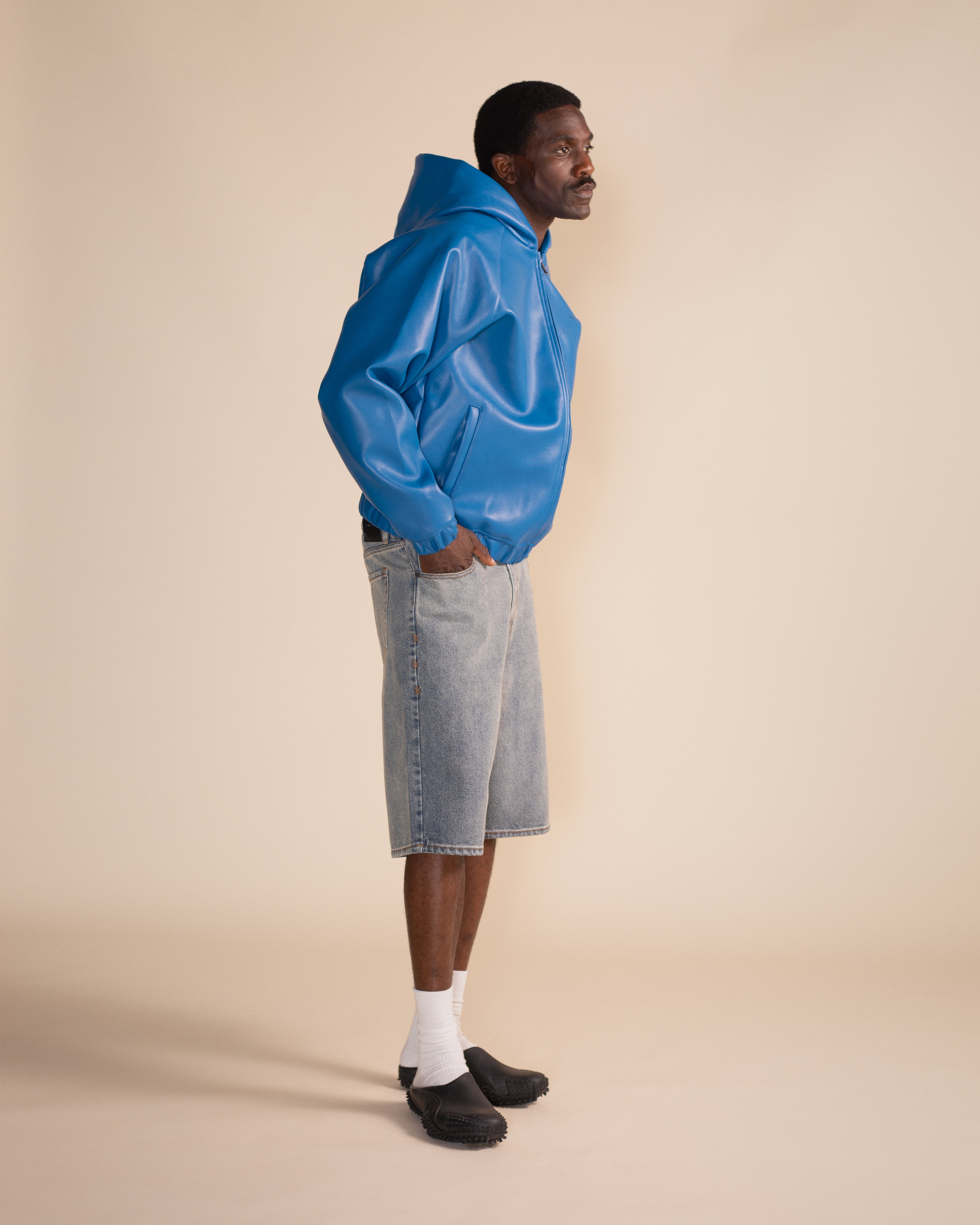 DP - Brilliant Blue PU Scuba Jacket - Modelshot - mens