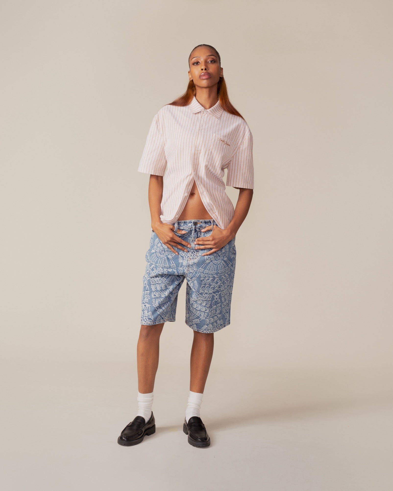 DP - Beige Stripe Shirt - Modelshot - Women