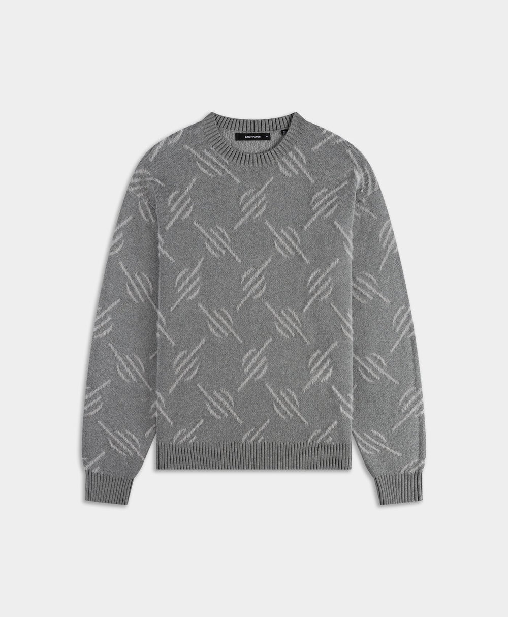 DP - Grey Tevin Monogram Knit Sweater - Packshot - front